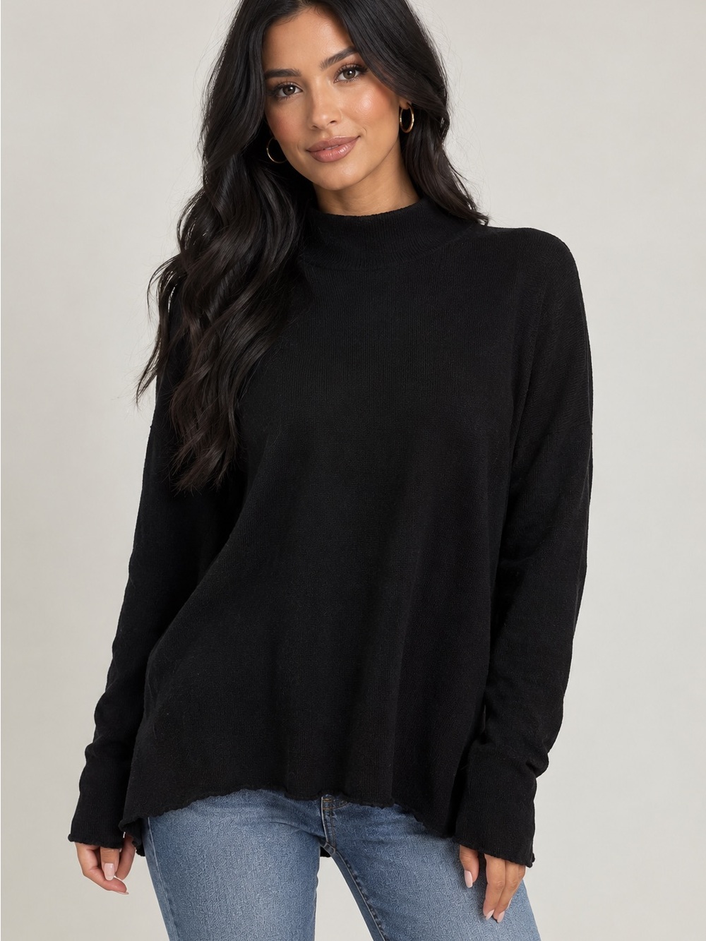 Black Mock Neck Women's Top